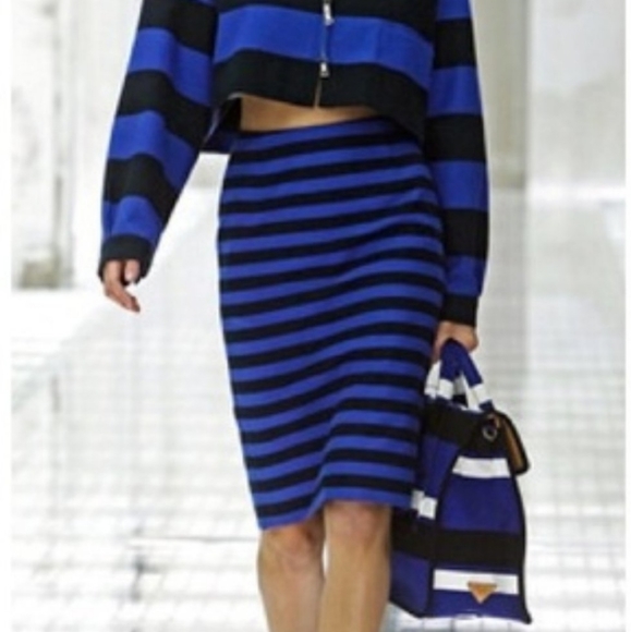 LOFT Dresses & Skirts - LOFT stretch pencil skirt blue black stripe XS